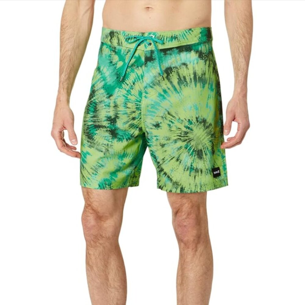 Hurley Board Shorts sz 28 Phantom Eco Classic 18" Green Tie Dye Stretch Quickdry
